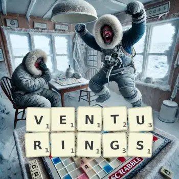 Creative illustration for a Scrabble game with the word VENTURINGS spelled out in tiles on the board.