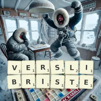 Creative illustration for a Scrabble game with the word VERSLIBRISTE spelled out in tiles on the board.