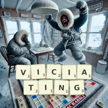 Creative illustration for a Scrabble game with the word VICIATING spelled out in tiles on the board.