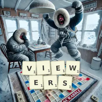 Creative illustration for a Scrabble game with the word VIEWERS spelled out in tiles on the board.