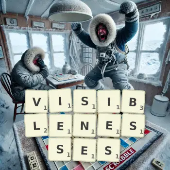 Creative illustration for a Scrabble game with the word VISIBLENESSES spelled out in tiles on the board.