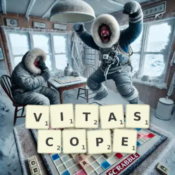 Creative illustration for a Scrabble game with the word VITASCOPE spelled out in tiles on the board.