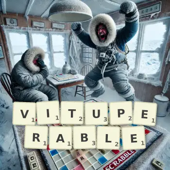 Creative illustration for a Scrabble game with the word VITUPERABLE spelled out in tiles on the board.