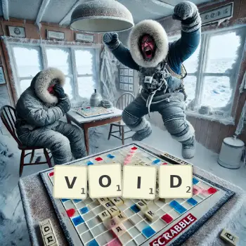 Creative illustration for a Scrabble game with the word VOID spelled out in tiles on the board.
