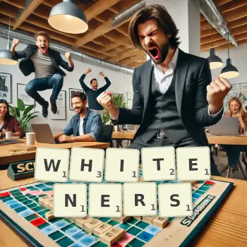 Creative illustration for a Scrabble game with the word WHITENERS spelled out in tiles on the board.