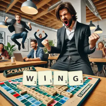 Creative illustration for a Scrabble game with the word WING spelled out in tiles on the board.
