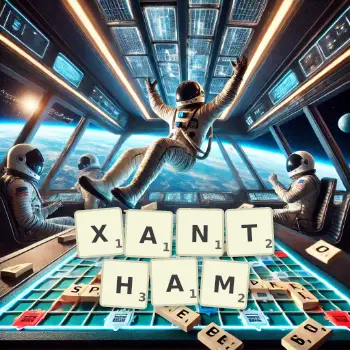 Creative illustration for a Scrabble game with the word XANTHAM spelled out in tiles on the board.