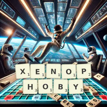 Creative illustration for a Scrabble game with the word XENOPHOBY spelled out in tiles on the board.