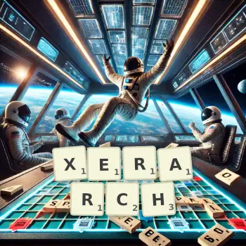 Creative illustration for a Scrabble game with the word XERARCH spelled out in tiles on the board.