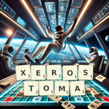 Creative illustration for a Scrabble game with the word XEROSTOMA spelled out in tiles on the board.