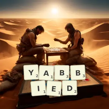 Creative illustration for a Scrabble game with the word YABBIED spelled out in tiles on the board.