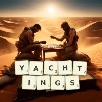 Creative illustration for a Scrabble game with the word YACHTINGS spelled out in tiles on the board.