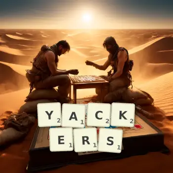 Creative illustration for a Scrabble game with the word YACKERS spelled out in tiles on the board.