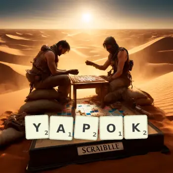 Creative illustration for a Scrabble game with the word YAPOK spelled out in tiles on the board.