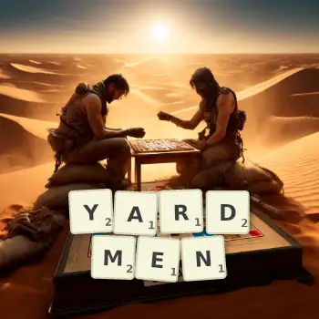 Creative illustration for a Scrabble game with the word YARDMEN spelled out in tiles on the board.