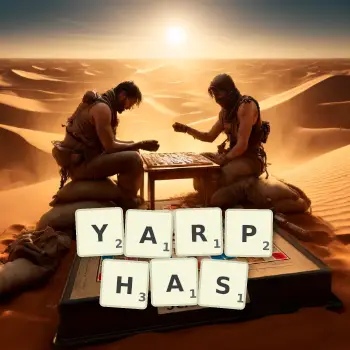 Creative illustration for a Scrabble game with the word YARPHAS spelled out in tiles on the board.
