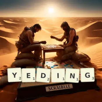 Creative illustration for a Scrabble game with the word YEDING spelled out in tiles on the board.
