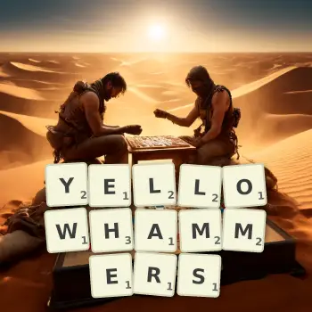 Creative illustration for a Scrabble game with the word YELLOWHAMMERS spelled out in tiles on the board.