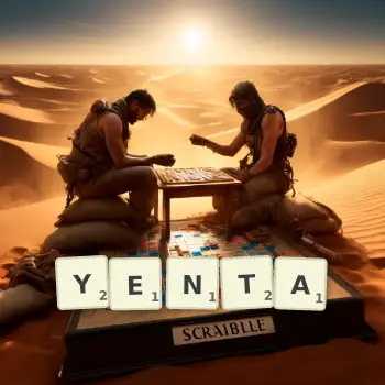Creative illustration for a Scrabble game with the word YENTA spelled out in tiles on the board.