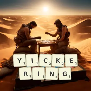 Creative illustration for a Scrabble game with the word YICKERING spelled out in tiles on the board.