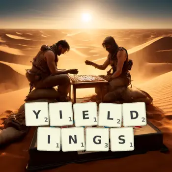 Creative illustration for a Scrabble game with the word YIELDINGS spelled out in tiles on the board.