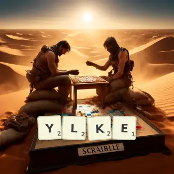 Creative illustration for a Scrabble game with the word YLKE spelled out in tiles on the board.