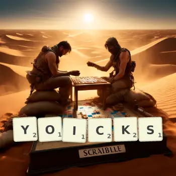 Creative illustration for a Scrabble game with the word YOICKS spelled out in tiles on the board.