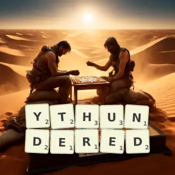 Creative illustration for a Scrabble game with the word YTHUNDERED spelled out in tiles on the board.
