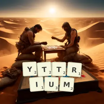 Creative illustration for a Scrabble game with the word YTTRIUM spelled out in tiles on the board.